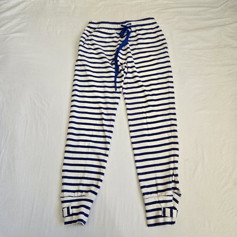 Solid & Striped Jogger Sweatpants Blue White Striped Drawstring Waist Cotton S